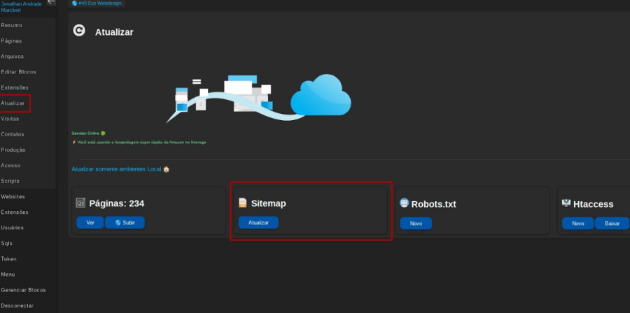 Imagem Painel plataforma de publicação Sitemap